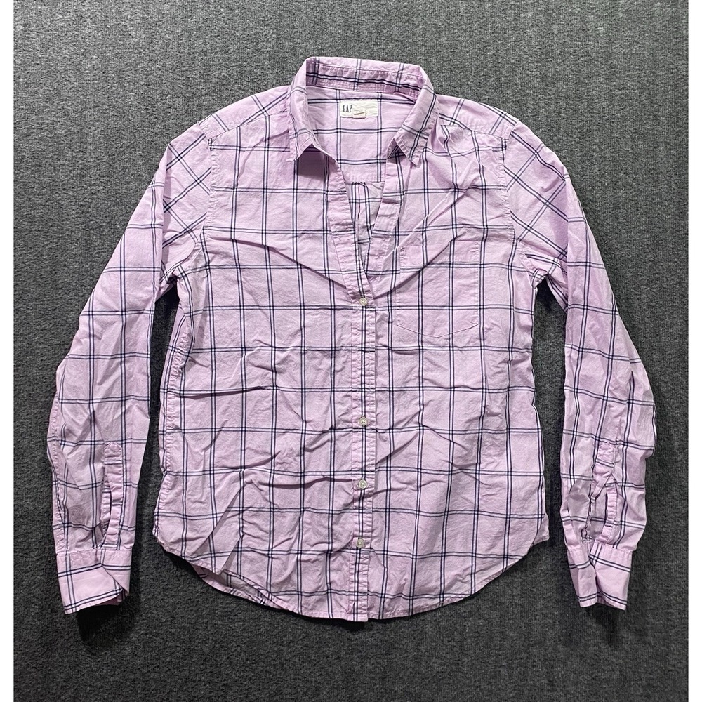 Gap Women's Long Sleeve Shirt Perfect Shirt Purple Cotton Size S